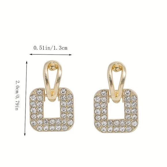 Gorgeous Square Inlaid Rhinestone Drop Dangle Earrings — Golden colored - Picture 5 of 7